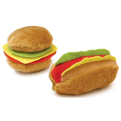 Jeffers American Grill Time Plush Squeaker Dog Toys - Hamburger or Hot Dog