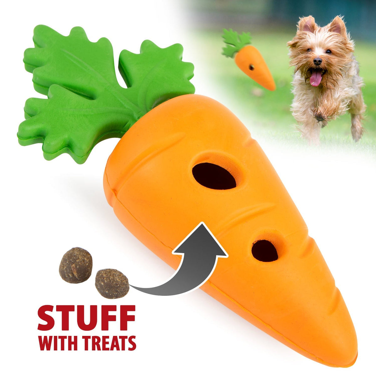 Jeffers Baby Carrot Natural Rubber Treat Dispensing Dog Dental Chew Toy
