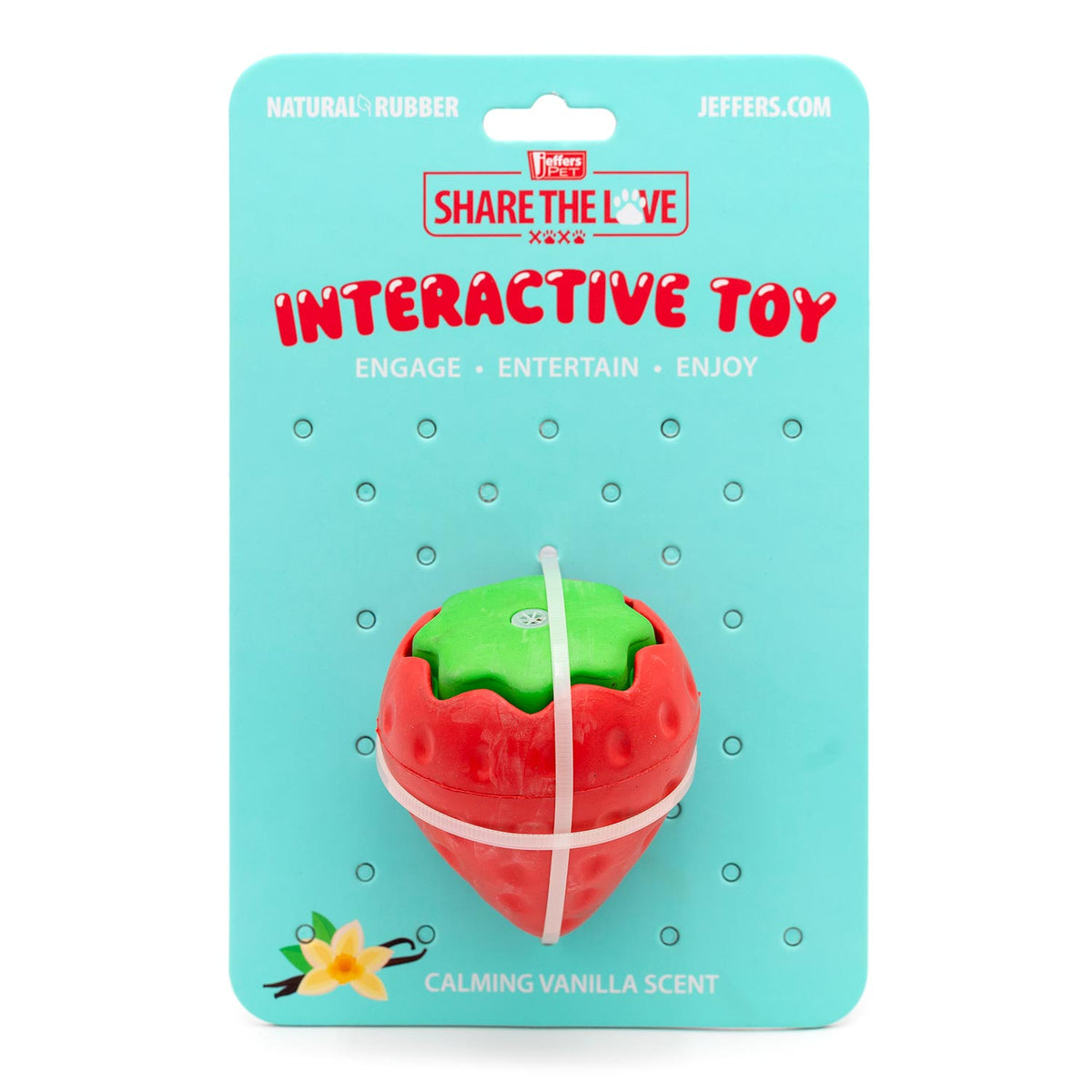 Jeffers Squeaky Strawberry Natural Rubber Dog Dental Chew Toy with Squeaker & Vanilla Scent for Medium Chewers