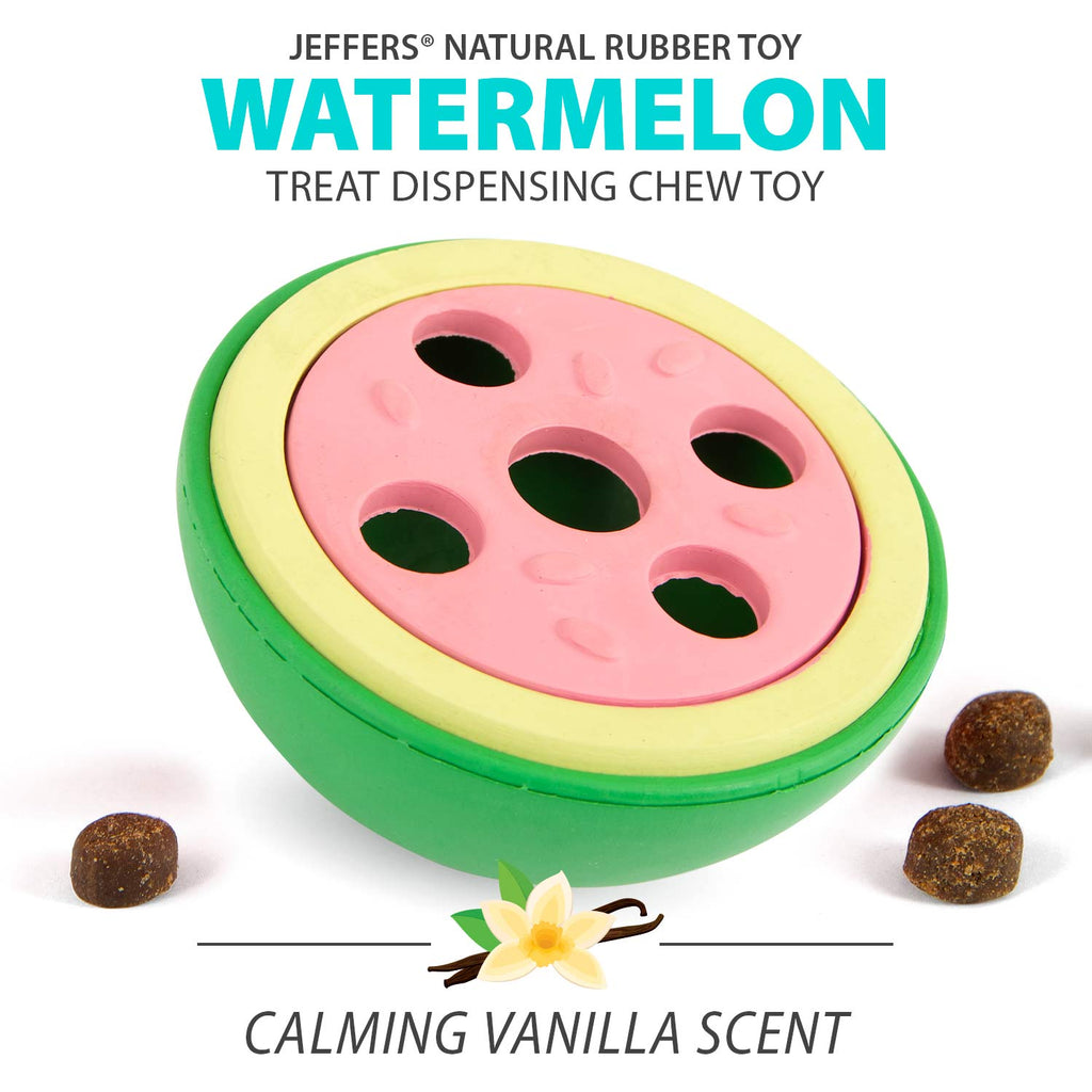 Jeffers Watermelon Natural Rubber Treat Dispensing Dog Dental Chew Toy with Vanilla Scent