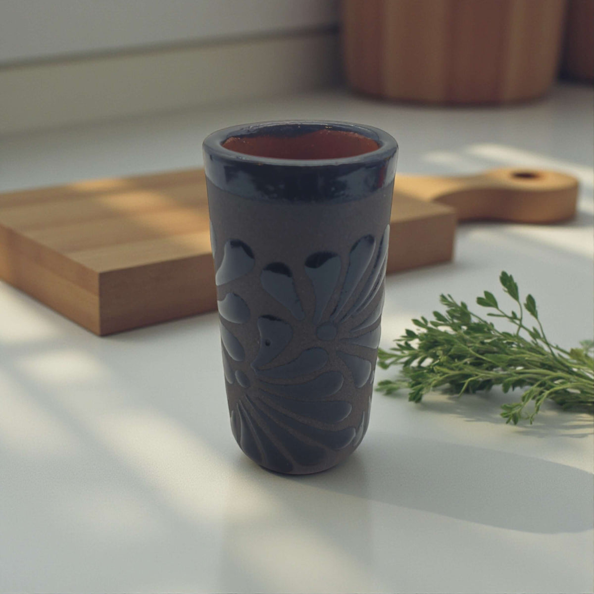 Matte Black Talavera Shot Glass | Mexican Ceramic Barware
