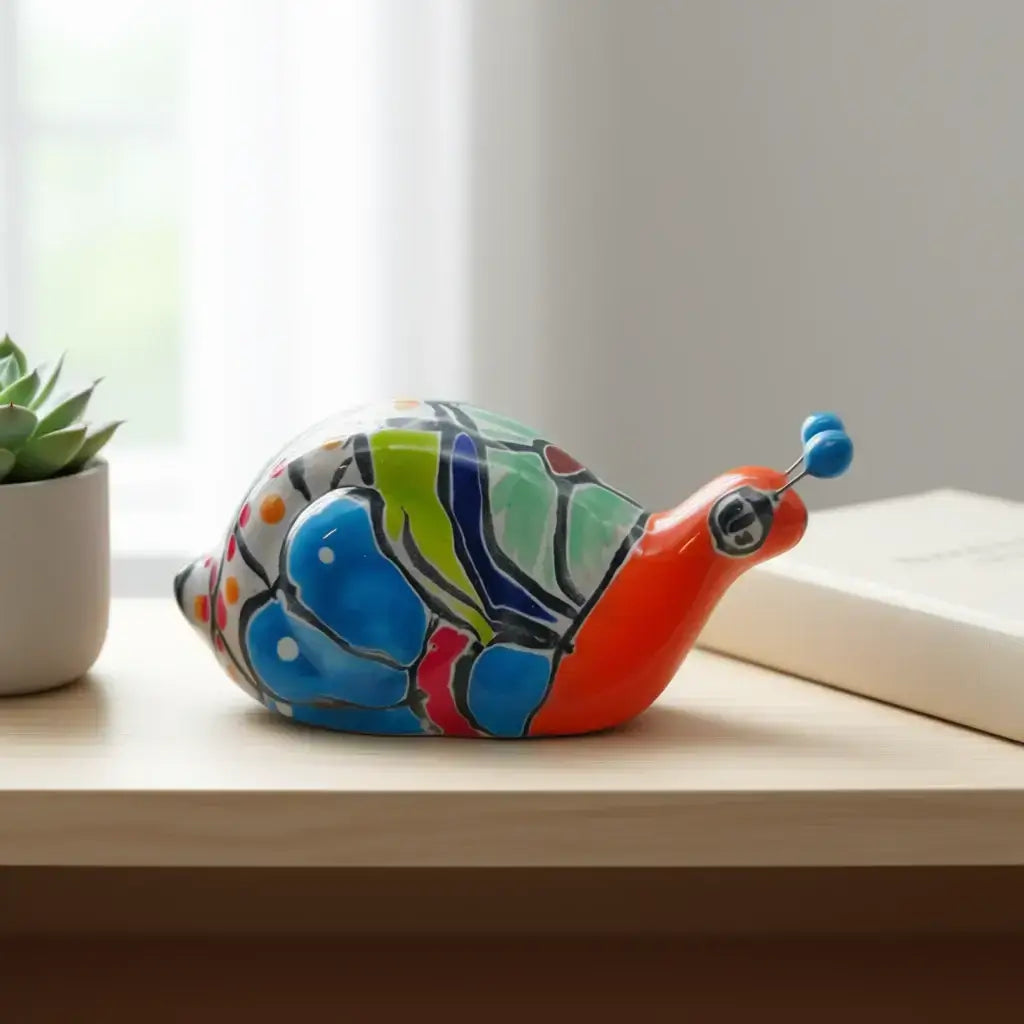 Mini Talavera Snail Figurine | Hand-Painted Mexican Ceramic