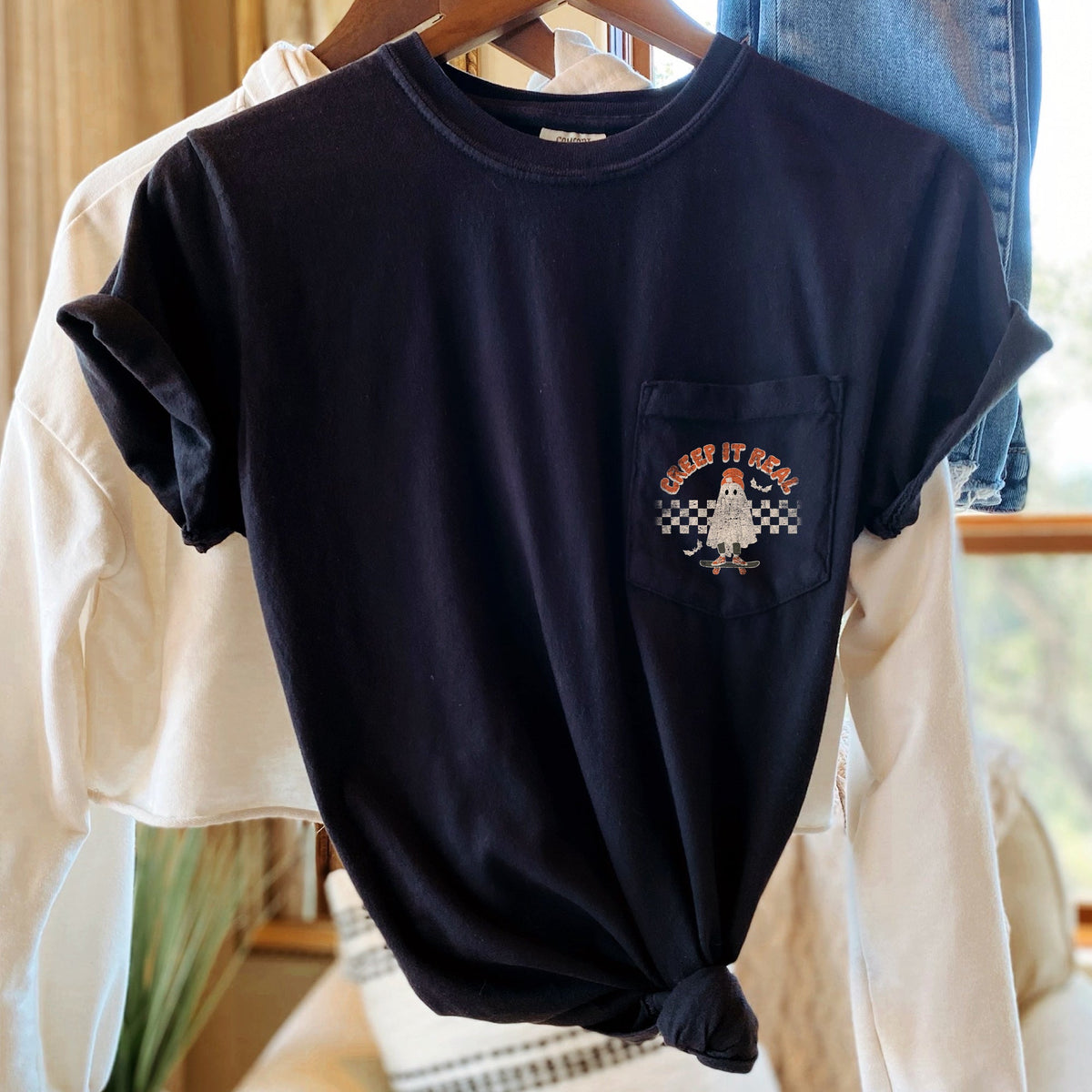 Creep It Real Halloween Pocket Limited Edition Spooky Collectible Comfort Colors Tee