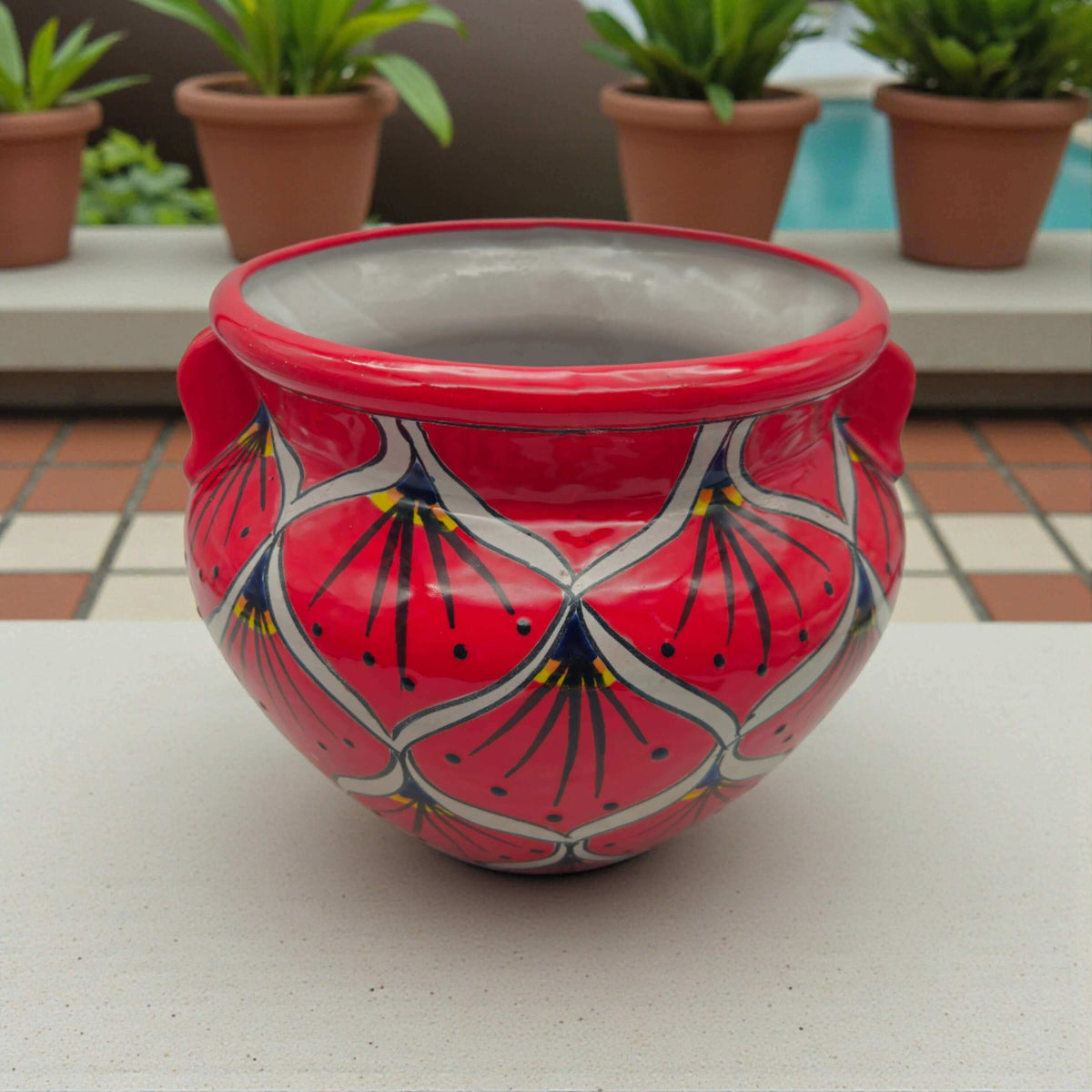 Red Peacock Talavera Planter | Hand-Painted Mexican Pot