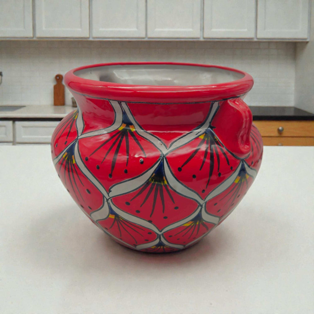 Red Peacock Talavera Planter | Hand-Painted Mexican Pot