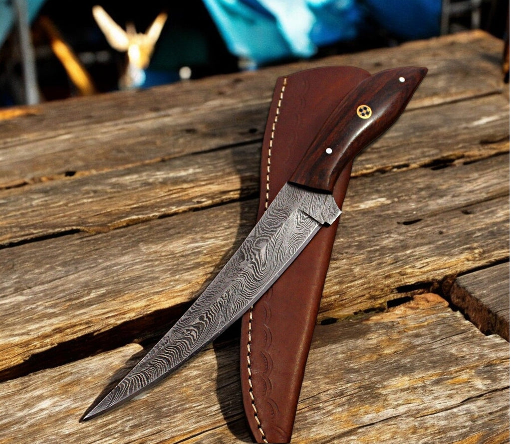 Handmade Damascus Steel Fillet Knife with Rosewood Handle