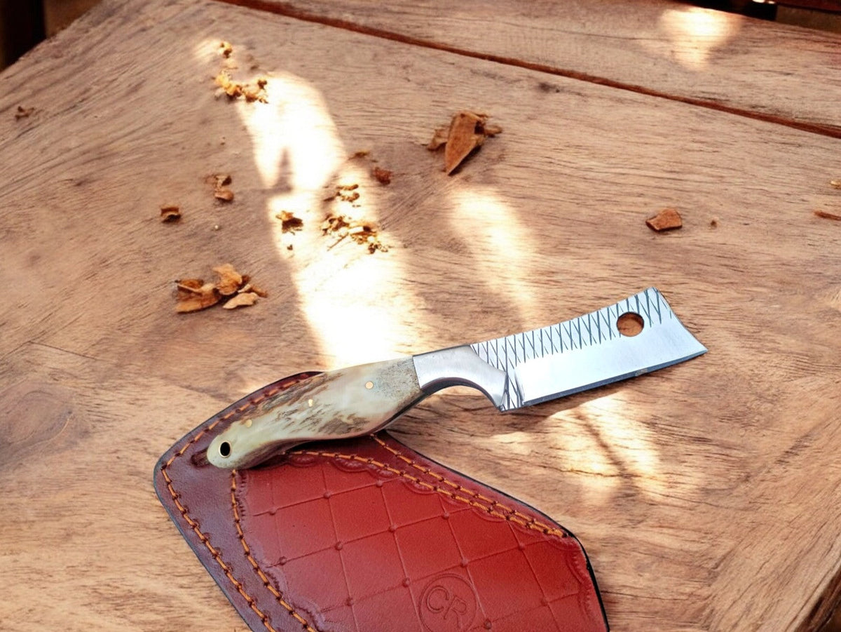 Custom Handmade Bull Cutter Knife | Antler Handle – 8"