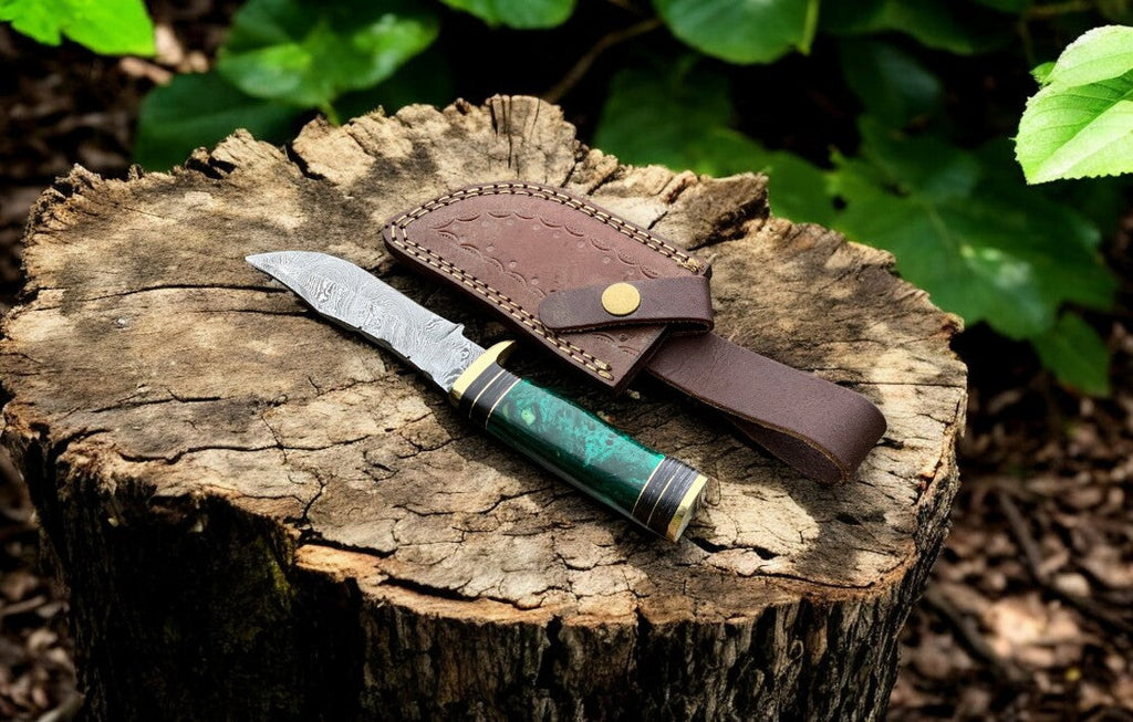 Custom Handmade Damascus Hunting Knife – 8" with Sheath