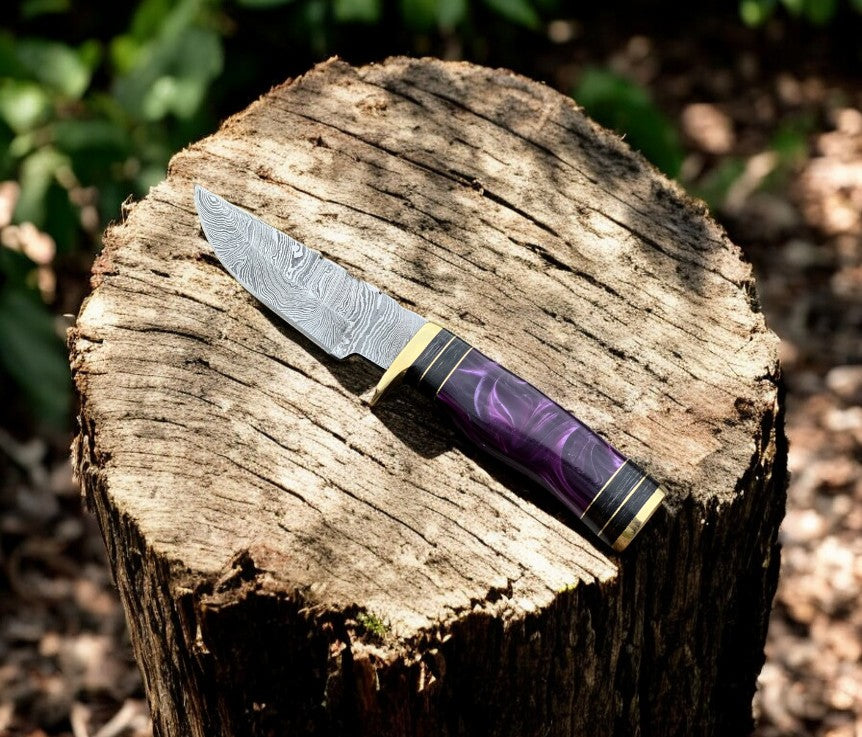 Handmade Damascus Hunting Knife with Epoxy Resin Handle