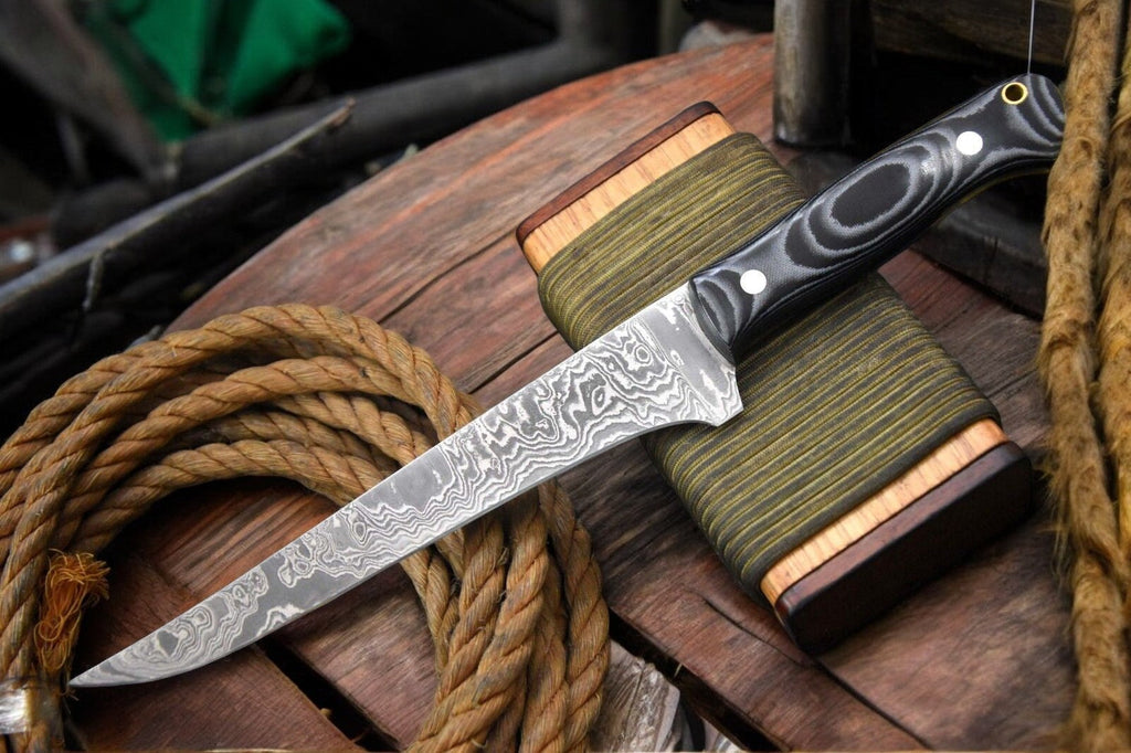 Handmade Damascus Fillet Knife with G-10 Micarta Handle