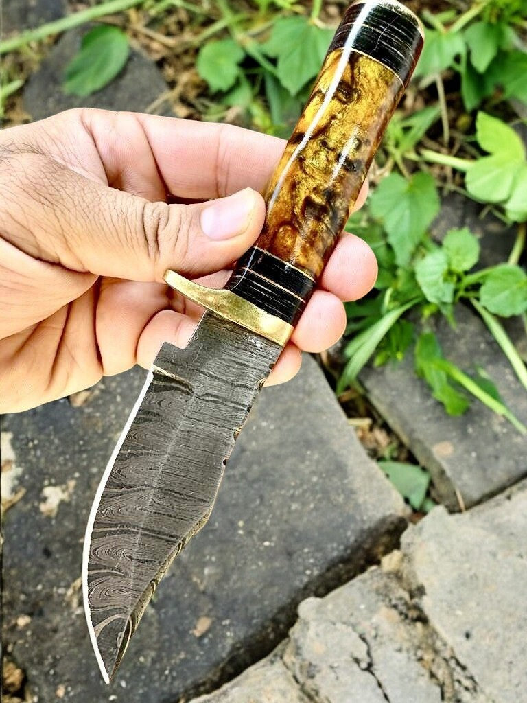 Handmade Damascus Hunting Knife with Epoxy Resin Handle