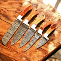 Handmade Damascus Kitchen Knives Set with Olivewood Handle