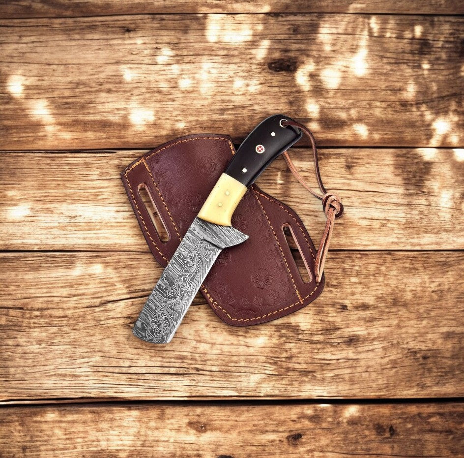 Handmade Bull Cutter Knife | Damascus Steel & Buffalo Horn