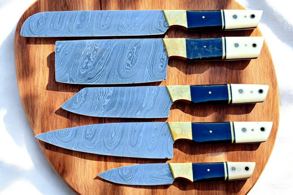 Premium Handmade Damascus Kitchen Knives Set – Resin & Bone