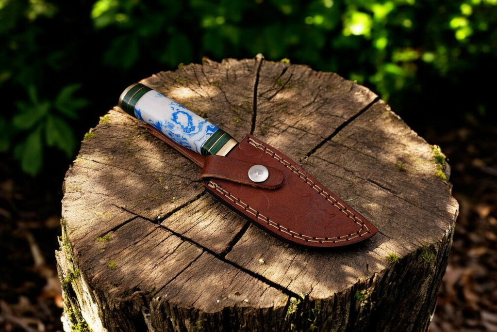 Handmade Damascus Hunting Knife with Epoxy Resin Handle