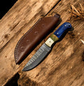 Handmade Damascus Skinning Knife – Bone & Resin Handle