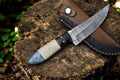 Handmade Damascus Steel Skinning Knife with Leather Sheath