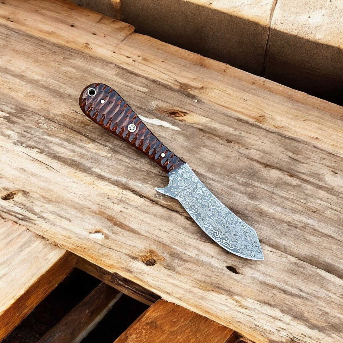 Handmade Damascus Steel Cowboy Knife with Rosewood Handle
