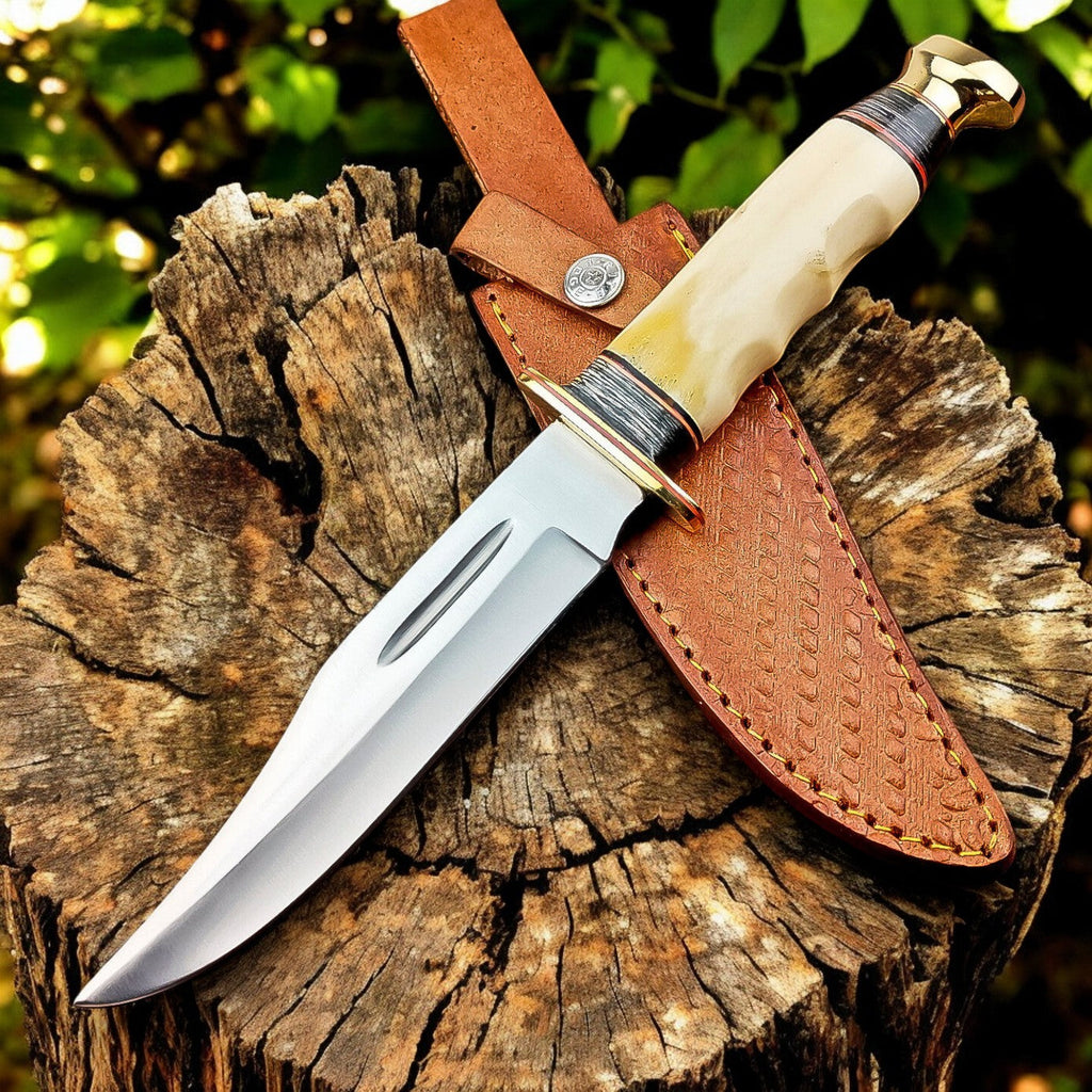 Custom Handmade Bowie Knife - D2 Steel Blade with Bone Handle