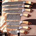 Handmade Damascus Kitchen Knives Set with Leather Roll