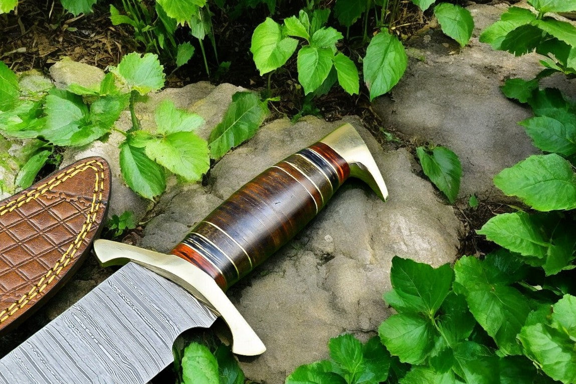 Custom Handmade Bowie Knife - 15" Damascus Steel Blade, Rosewood Handle