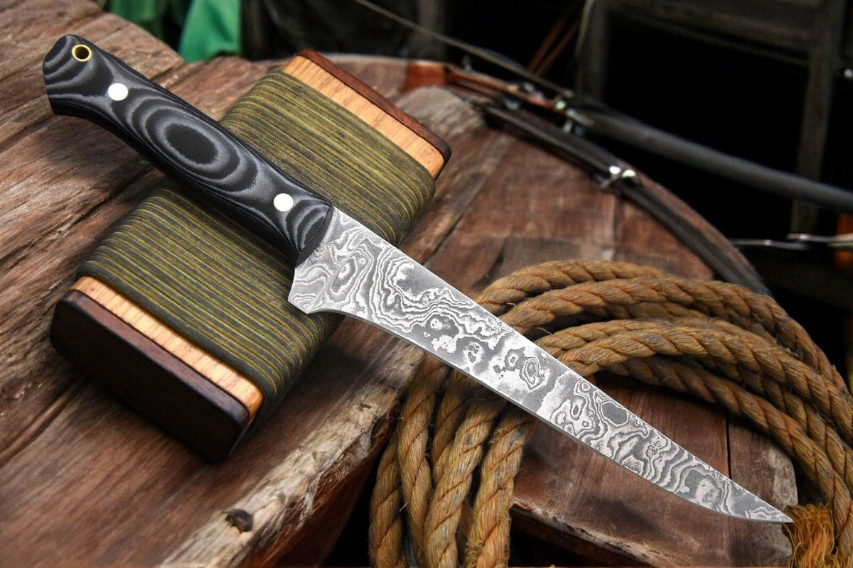 Handmade Damascus Fillet Knife with G-10 Micarta Handle