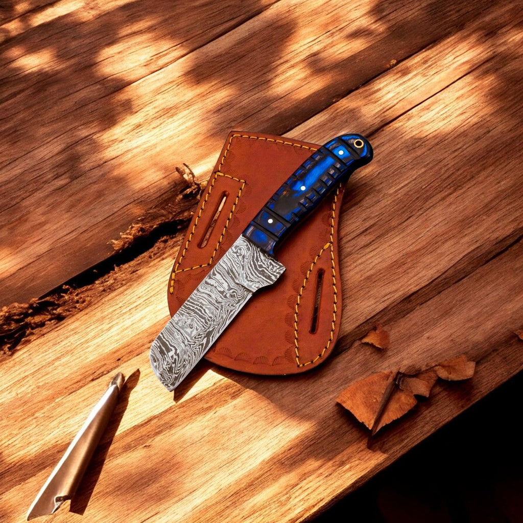 Handmade Damascus Bull Cutter Knife – 8" Exotic Wood Handle