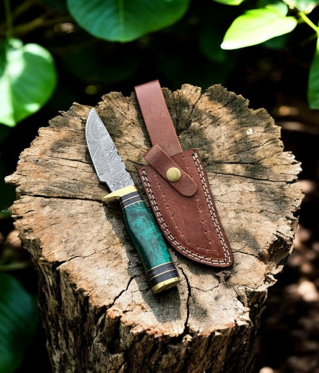 Custom Handmade Damascus Hunting Knife – 8" with Sheath