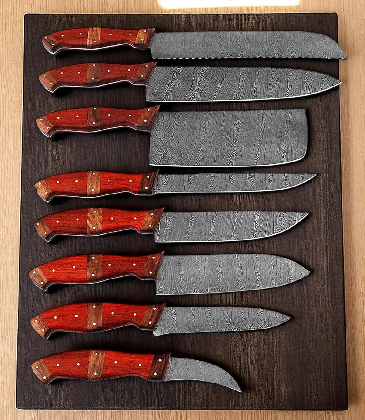 Damascus Steel Kitchen Knife Set – 8-Piece Full Tang Forged