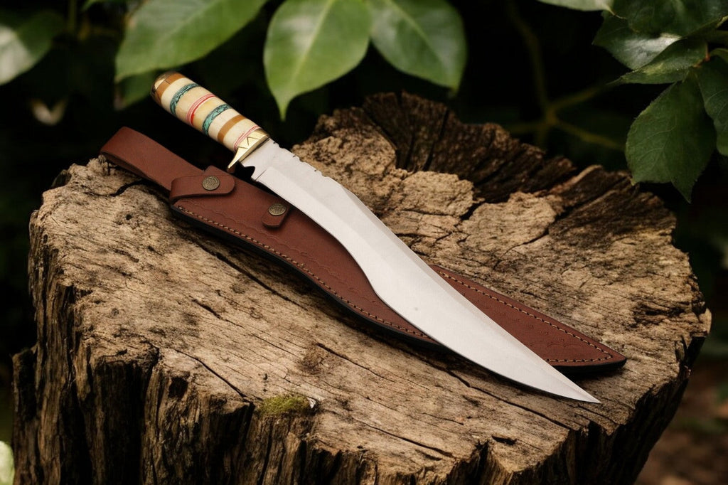 Custom Handmade Bowie Knife - 12" D2 Steel Blade, Exotic Wood & Bone Handle