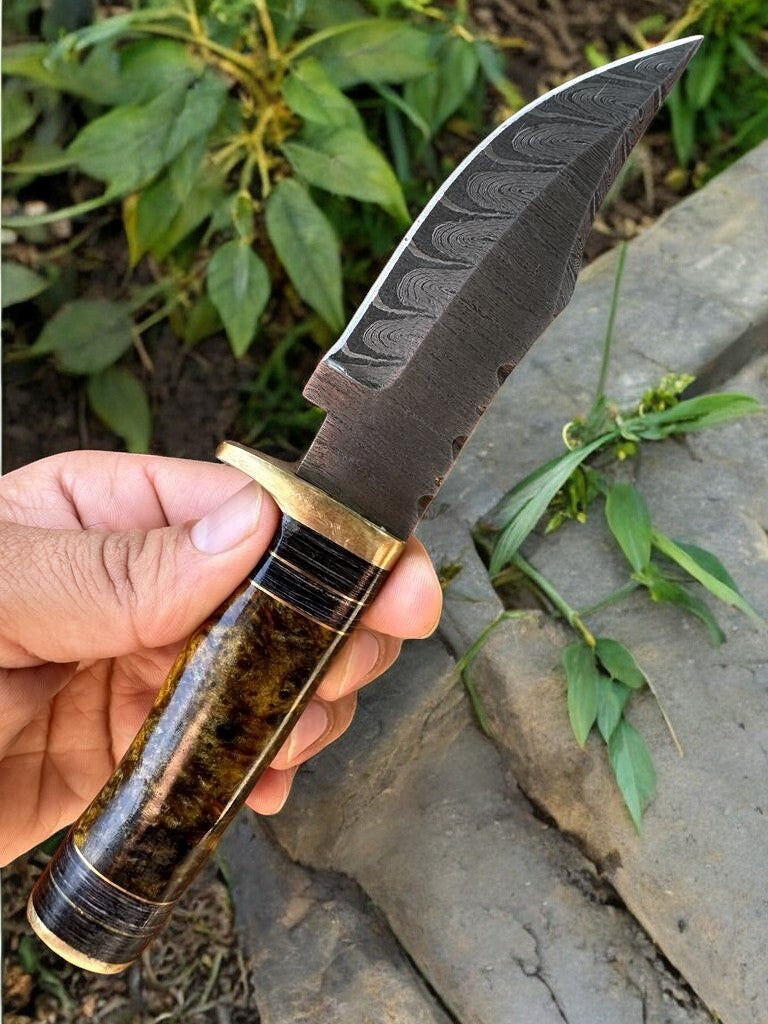 Handmade Damascus Hunting Knife with Epoxy Resin Handle