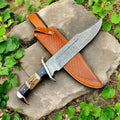 Handmade Damascus Bowie Knife – 15" with Wenge & Antler