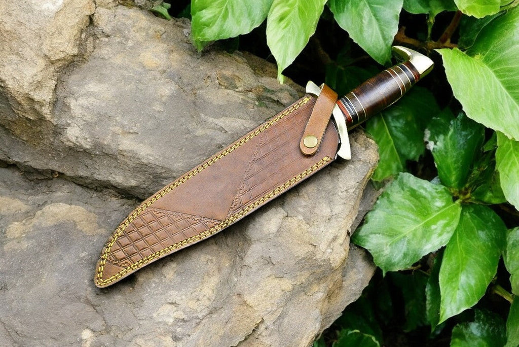 Custom Handmade Bowie Knife - 15" Damascus Steel Blade, Rosewood Handle