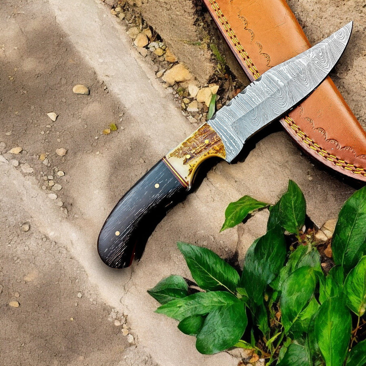 Handmade Damascus Hunting Knife – Wenge & Antler Handle