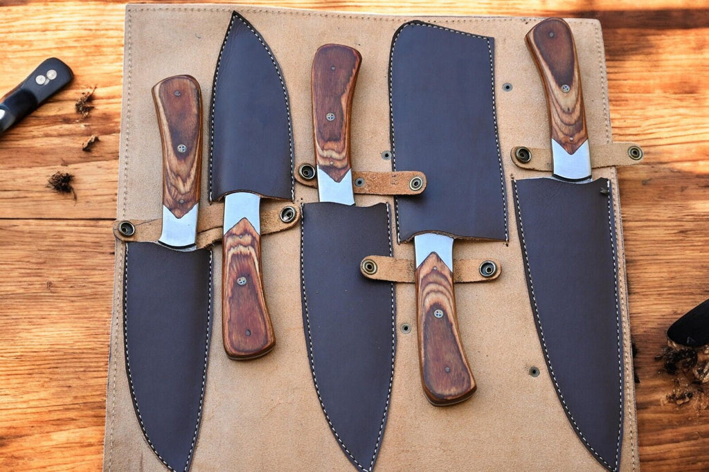 Handmade Damascus Kitchen Knives Set – Exotic Wood Handles