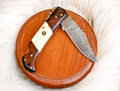 Handmade Damascus Steel Pocket Knife – Rosewood & Bone
