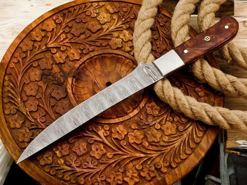 Handmade Damascus Fillet Knife with Rosewood Handle