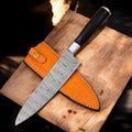 13" Custom Handmade Damascus Chef Knife with Sheath