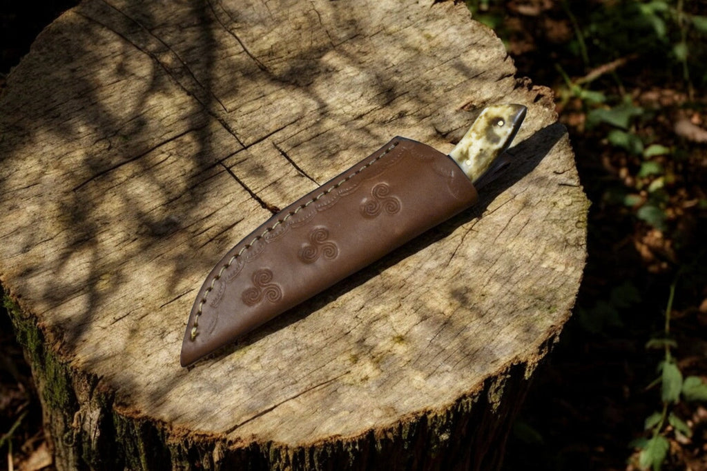 Handmade Damascus Skinning Knife with Bone & Rosewood Handle