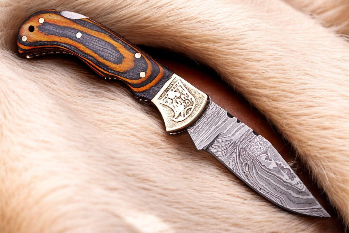 Custom Handmade Damascus Pocket Knife with Exotic Wood Handle