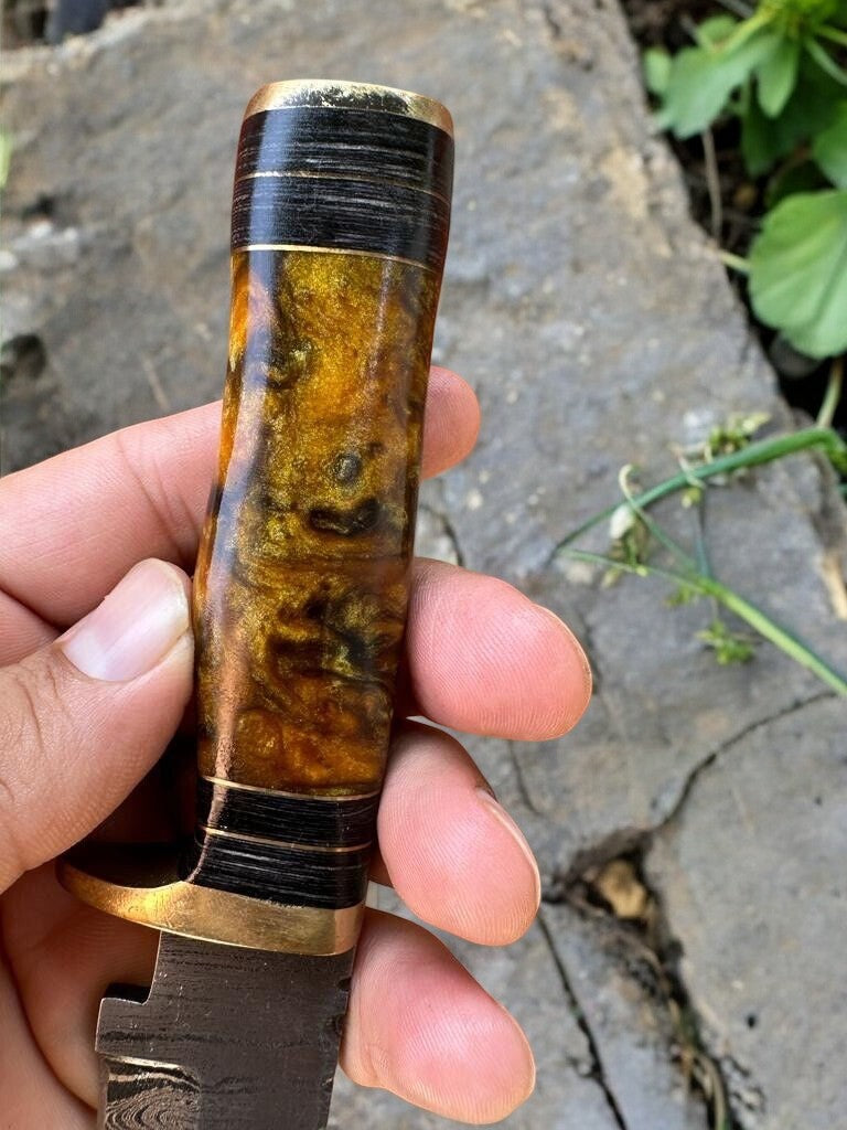 Handmade Damascus Hunting Knife with Epoxy Resin Handle