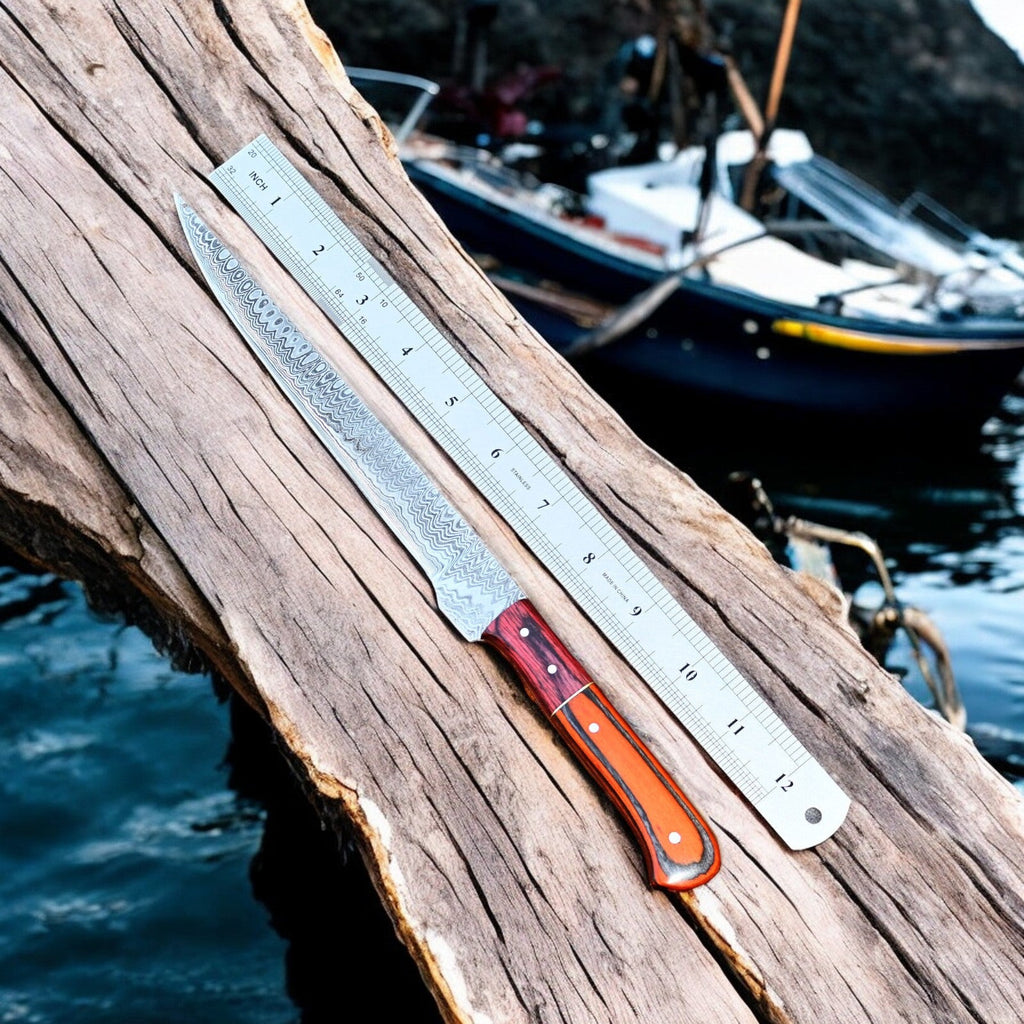 Custom Handmade Damascus Fillet Knife – 12" Exotic Wood