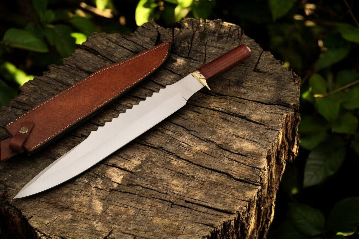 Custom Handmade Bowie Knife - 18" D2 Steel Blade, Rosewood Handle