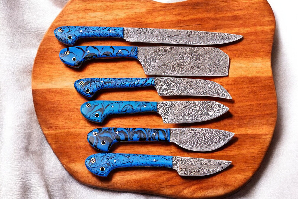 Handmade Damascus Kitchen Knives Set – Epoxy Resin Handle