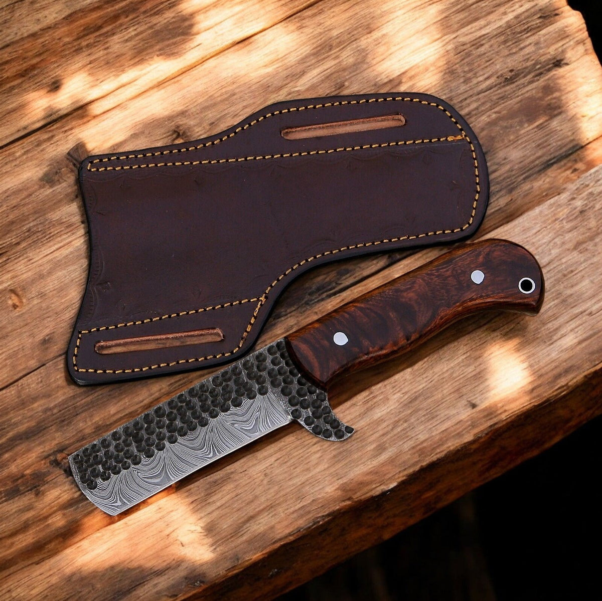 Custom Bull Cutter Knife – 8" Forged Damascus Steel