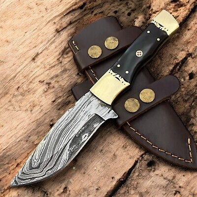 Handmade Damascus Hunting Knife – Buffalo Horn Handle