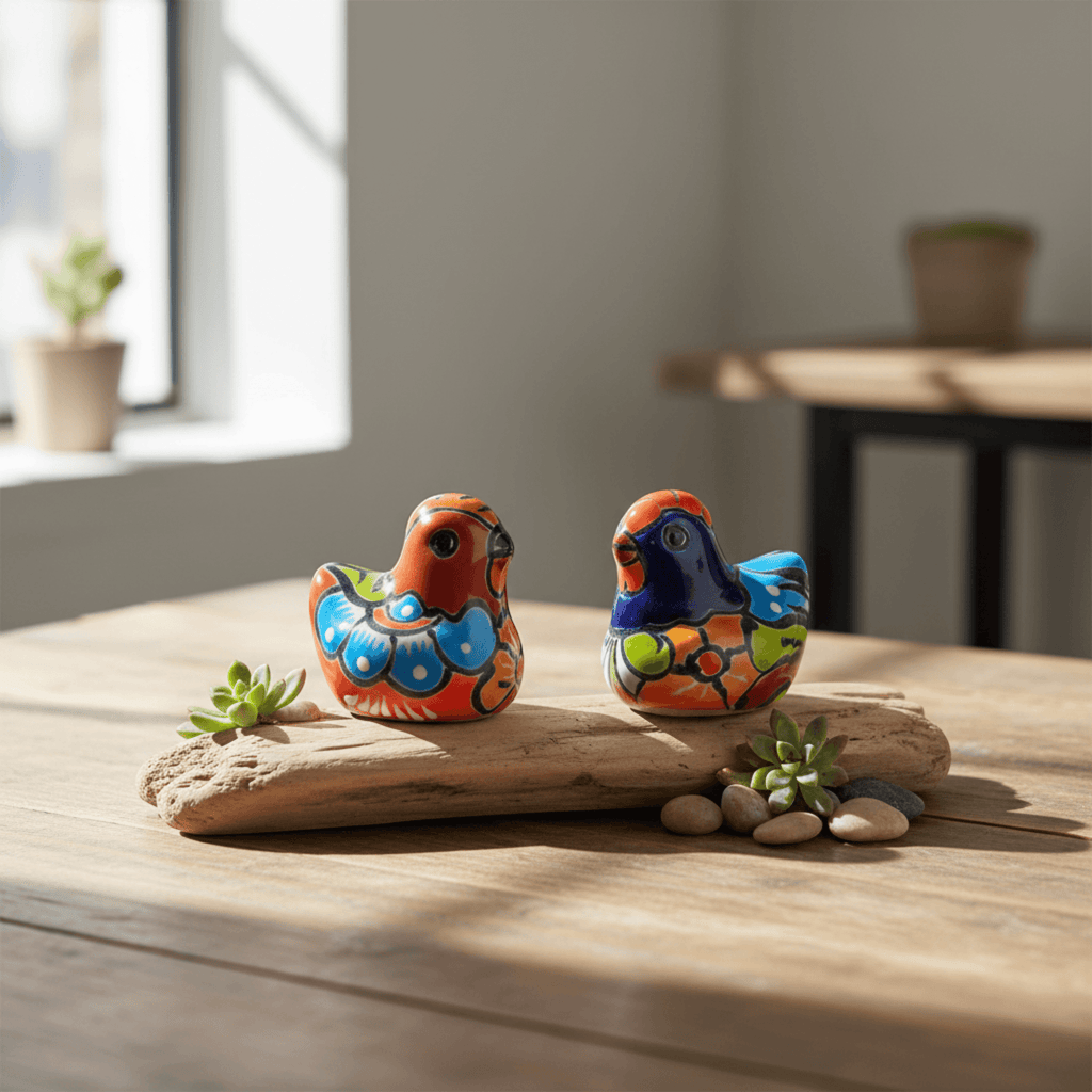 Set of 2 Talavera Chicken Figurines | Mexican Ceramic Chickens