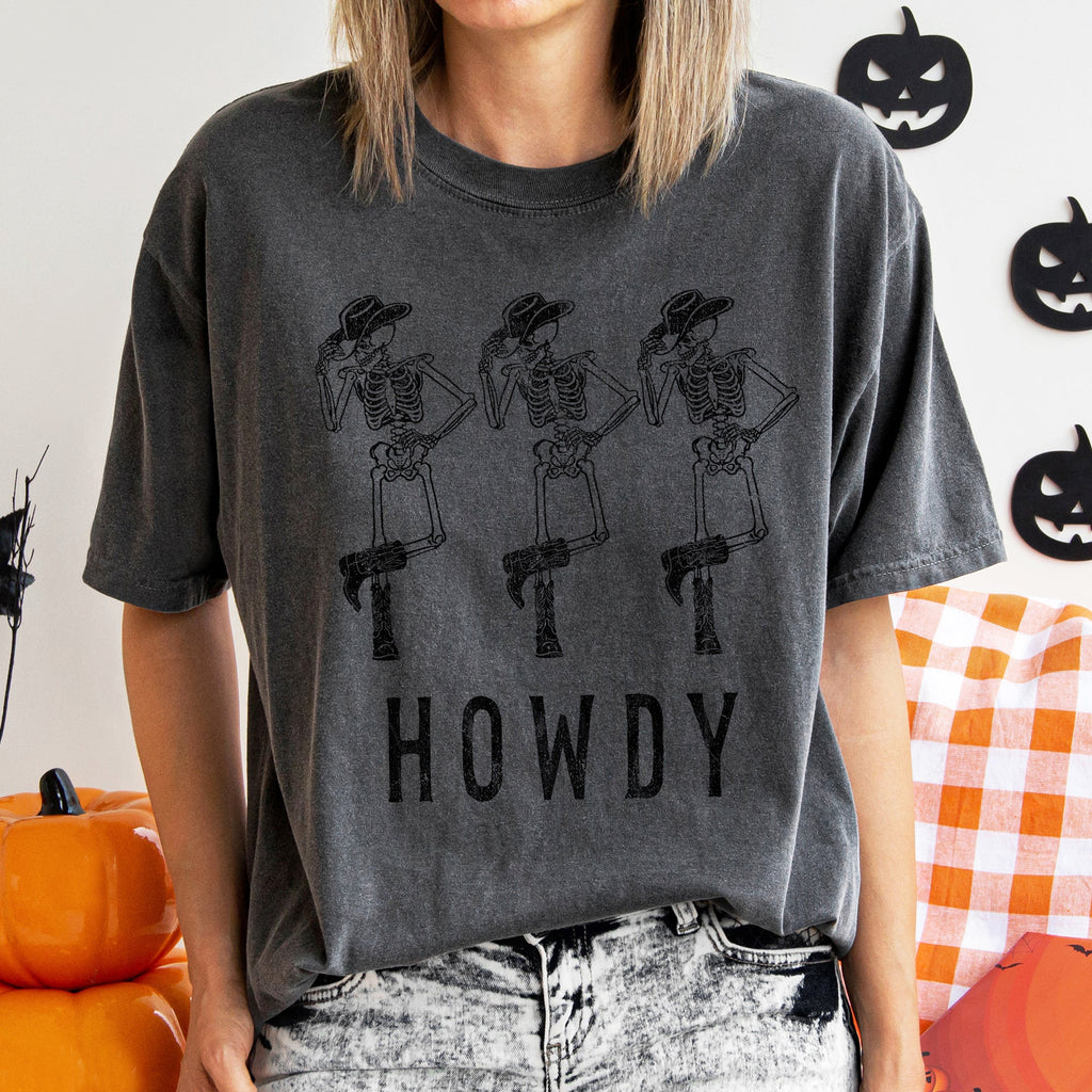 Howdy Skeletons Retro Western Halloween Forever Midnight Edition Comfort Colors Tee