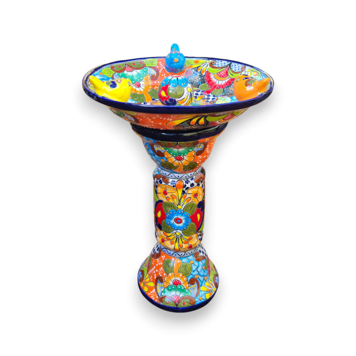 Talavera Bird Bath with Center Ball | Colorful Mexican Garden Art