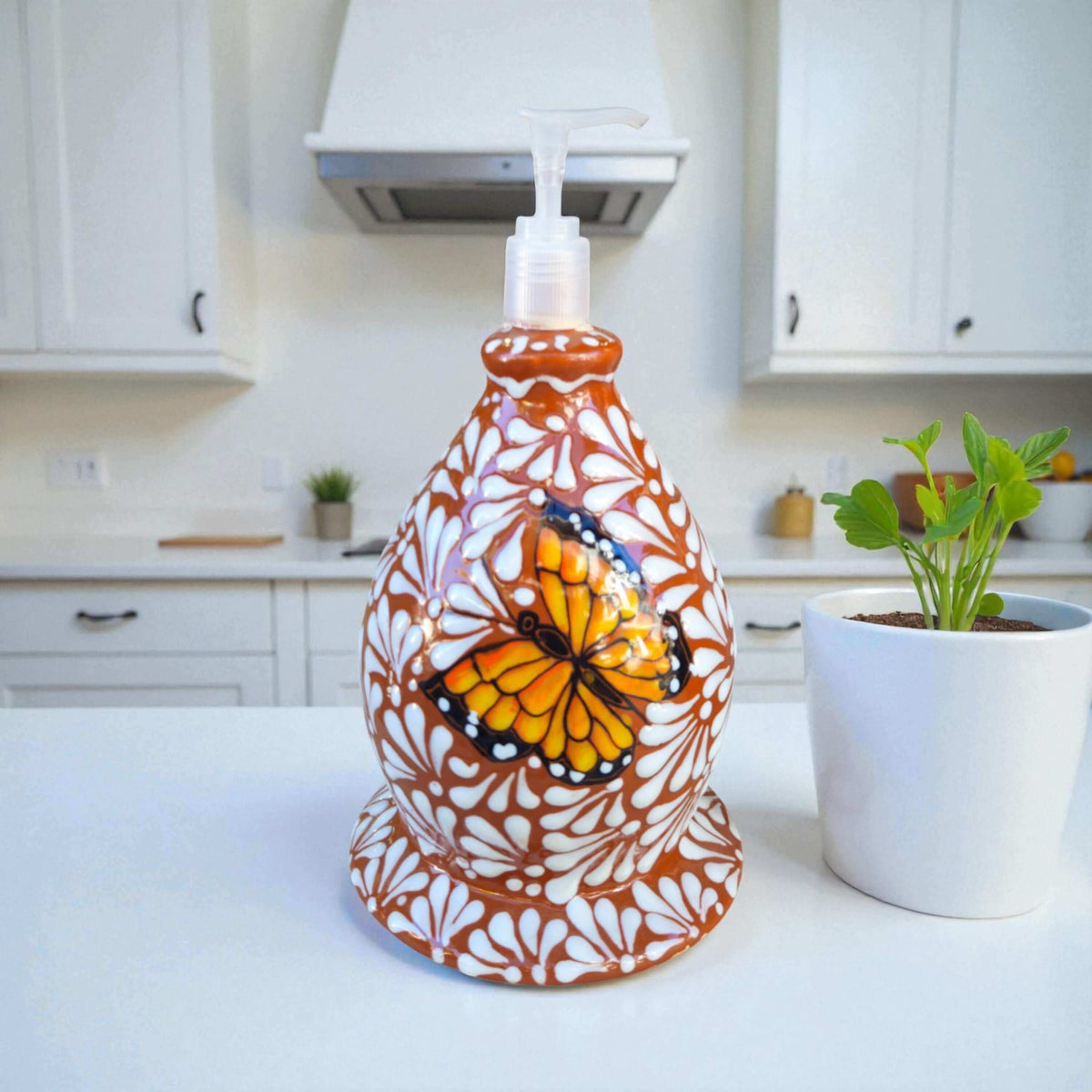 Talavera Butterfly Soap Dispenser | Hand-Painted Ceramic